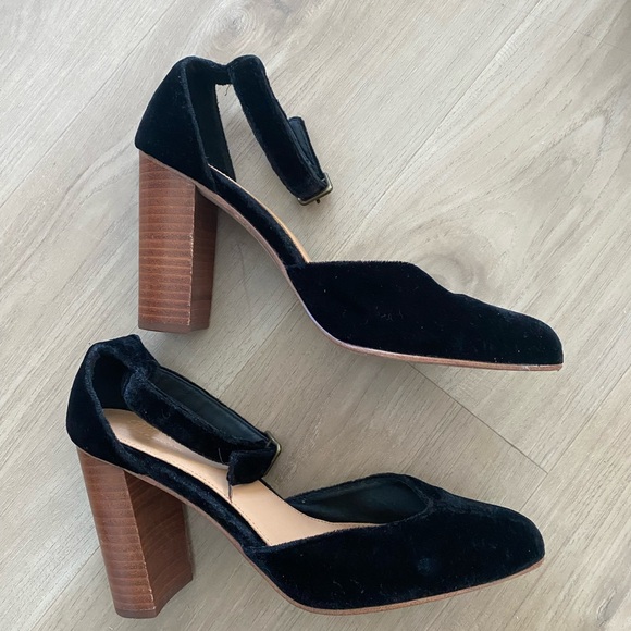 Soludos Black Velvet Block Heel Shoes - Picture 1 of 8